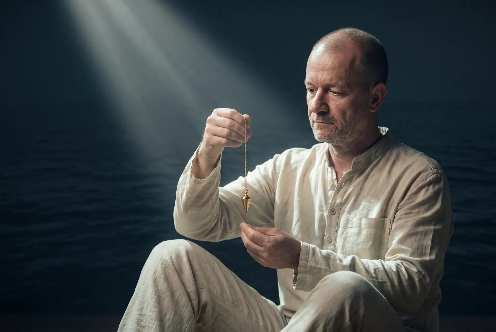 Mike mit Pendel in der Hand — feine Wahrnehmung